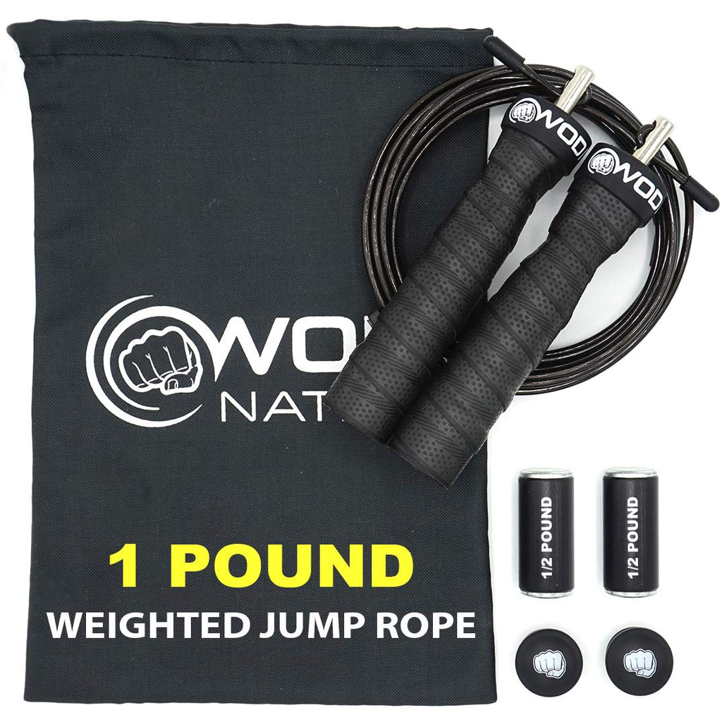 Weighted Jump Rope For Women & Men - 1 Pound (1Lb) Adjustable Heavy Speed Jump Rope Handles With Removable Weights, Cross Traini