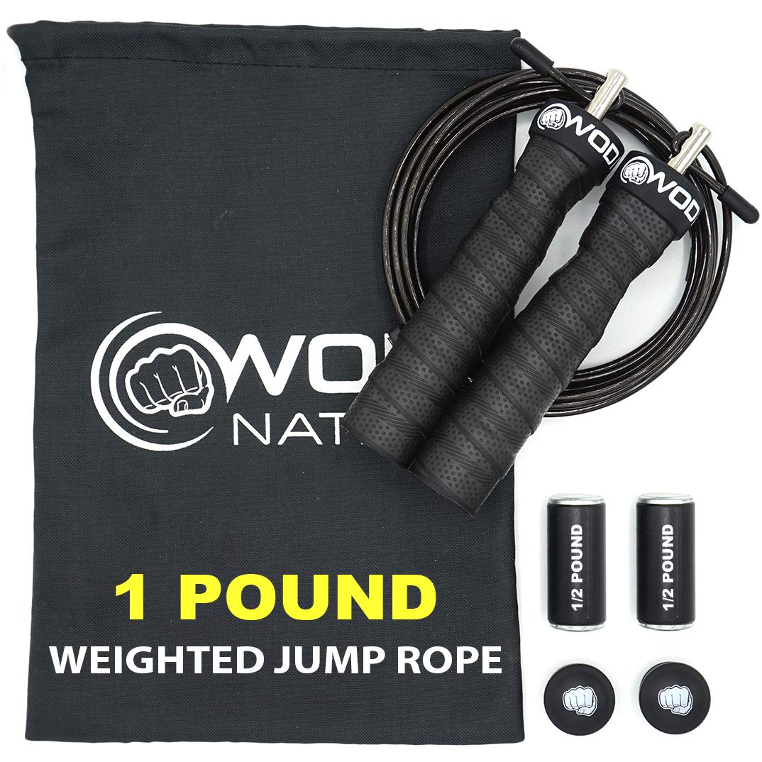 Weighted Jump Rope For Women & Men - 1 Pound (1Lb) Adjustable Heavy Speed Jump Rope Handles With Removable Weights, Cross Traini