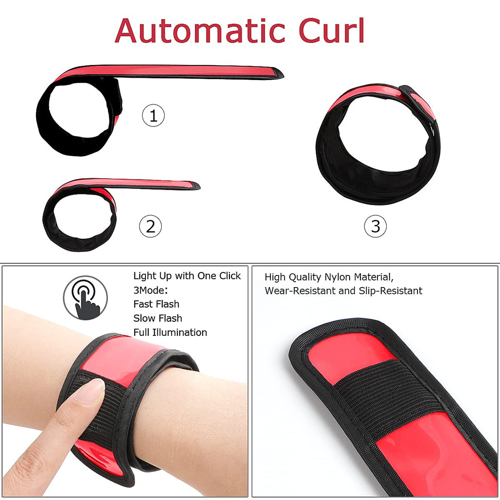 Esonstyle 6 Pcs Red Led Light Up Band Slap Bracelets, Night Safety Wrist Band For Cycling Walking Running Concert Camping Outdoo