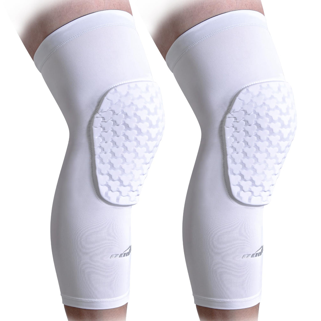 Coolomg Basketball Knee Pads Compression Leg Sleeves For Volleyball Football Weightlifting White Xl