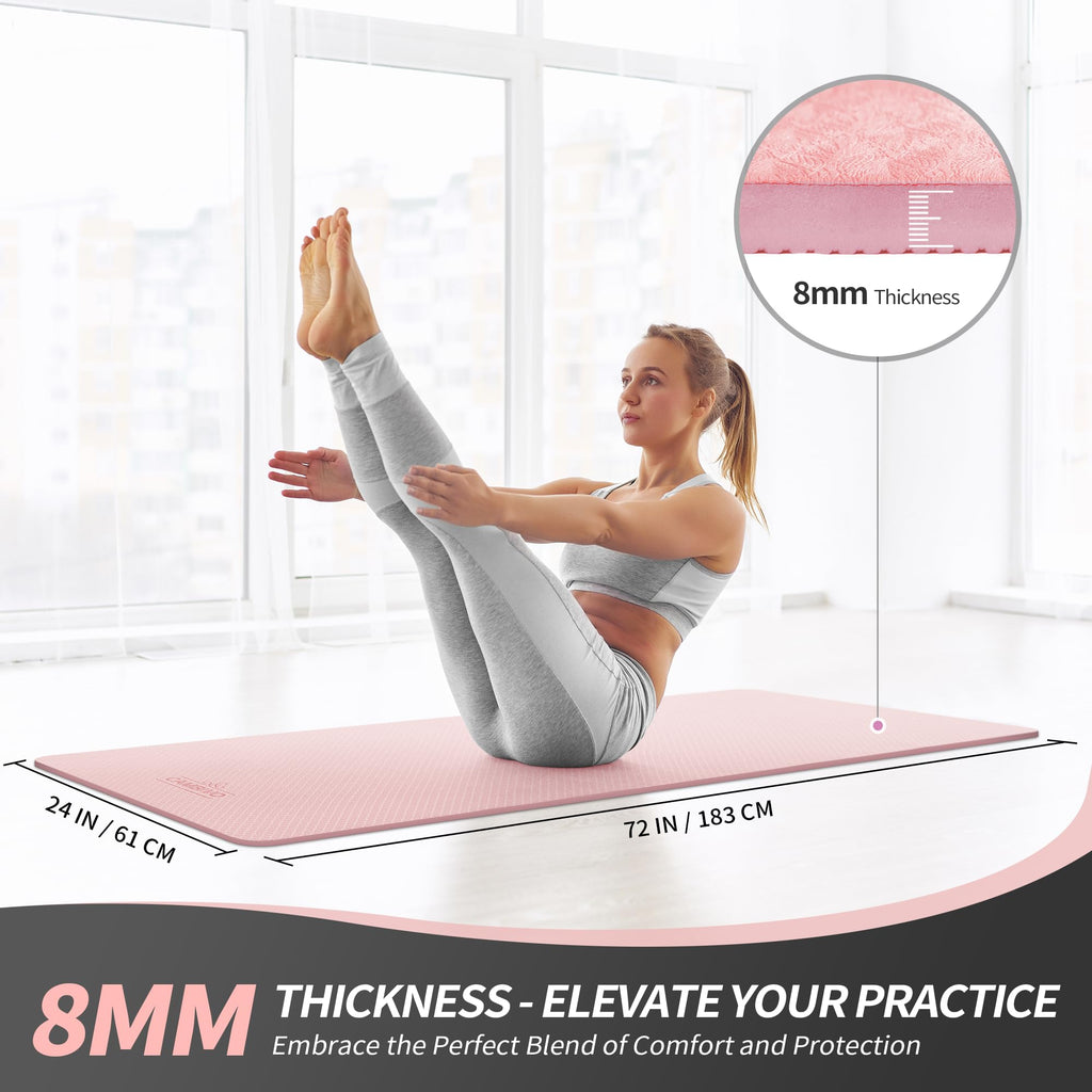 Cambivo Yoga Mat For Women Men Kids, 72'' X 24'' X 6Mm Extra Thick Tpe Yoga Mat Non Slip, Workout Mat With Carrying Strap For Yo