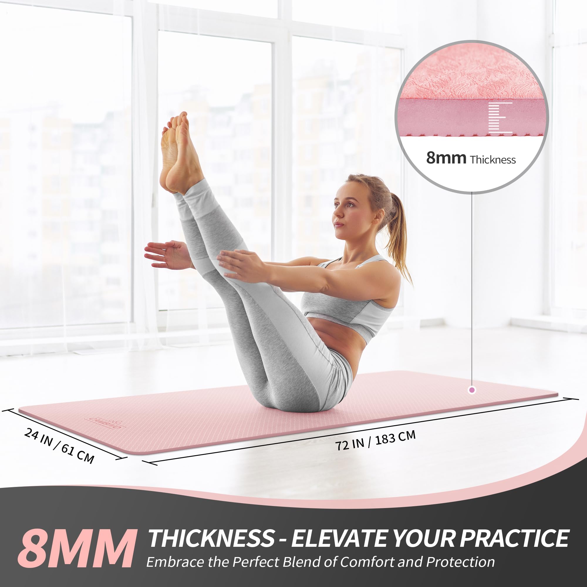 Cambivo Yoga Mat For Women Men Kids, 72'' X 24'' X 6Mm Extra Thick Tpe Yoga Mat Non Slip, Workout Mat With Carrying Strap For Yo