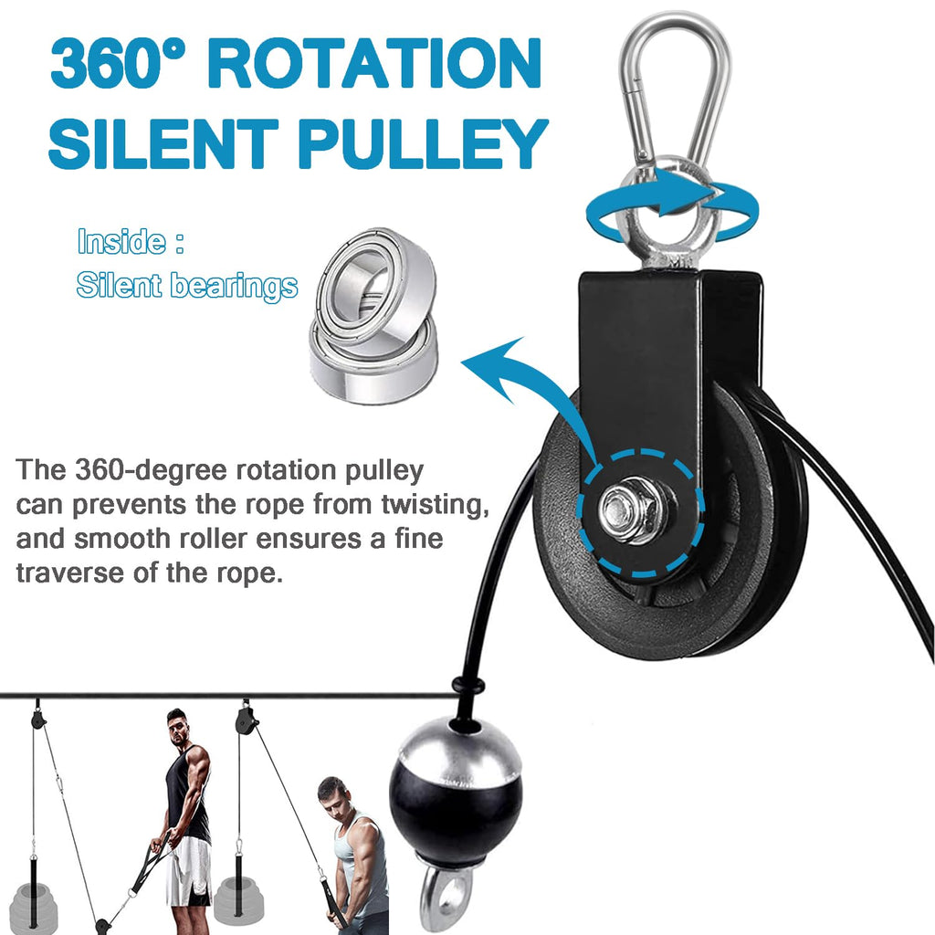 Favuit Cable Pulley, 360 Degree Rotation Silent Pulley Wheel 3.54 In Detachable Traction Wheel Weight Pulley System Attachments