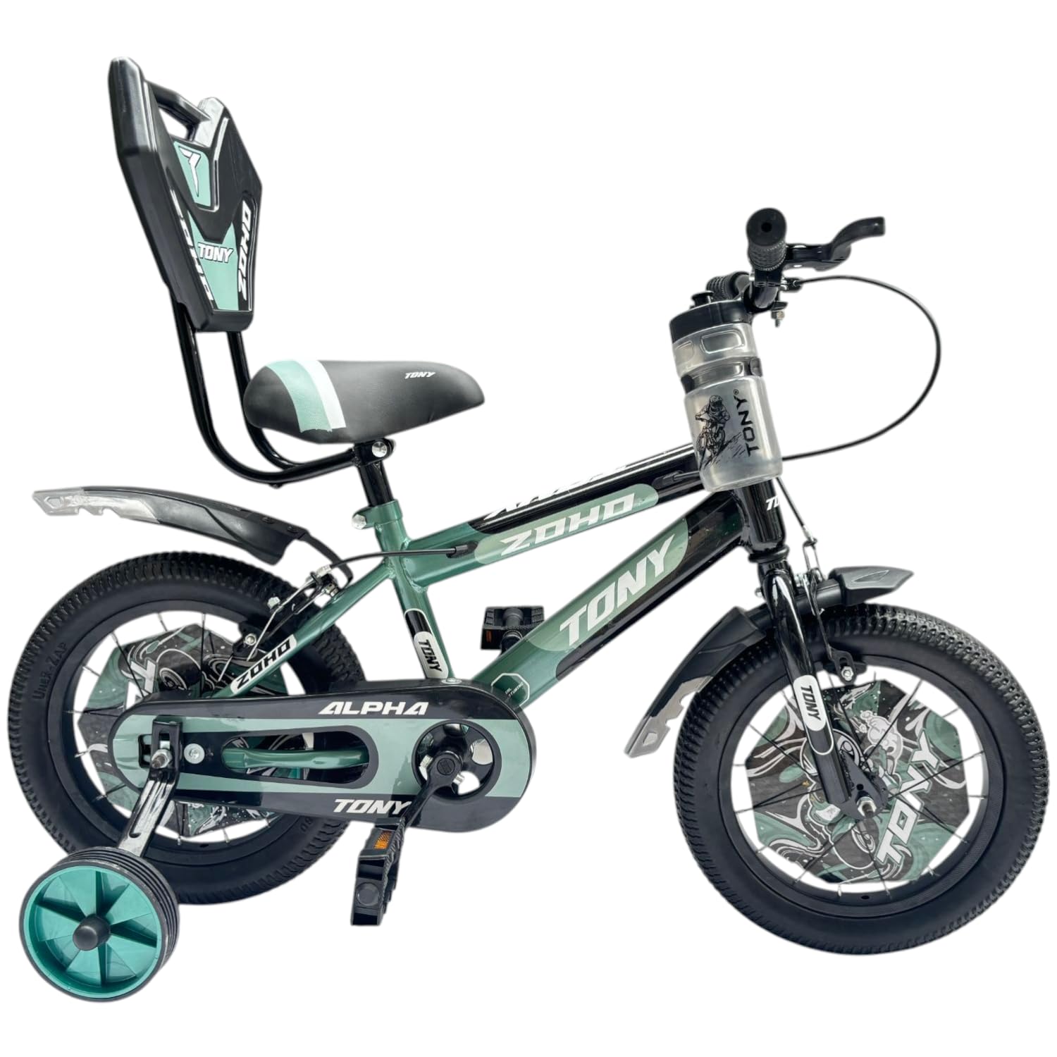 Tony Raw Kids Bicycle14T Inch Sports Cycle For 3 To 5 Years Baby Boys & Girls With Side Training Wheels & Back Rest Seat/Water B