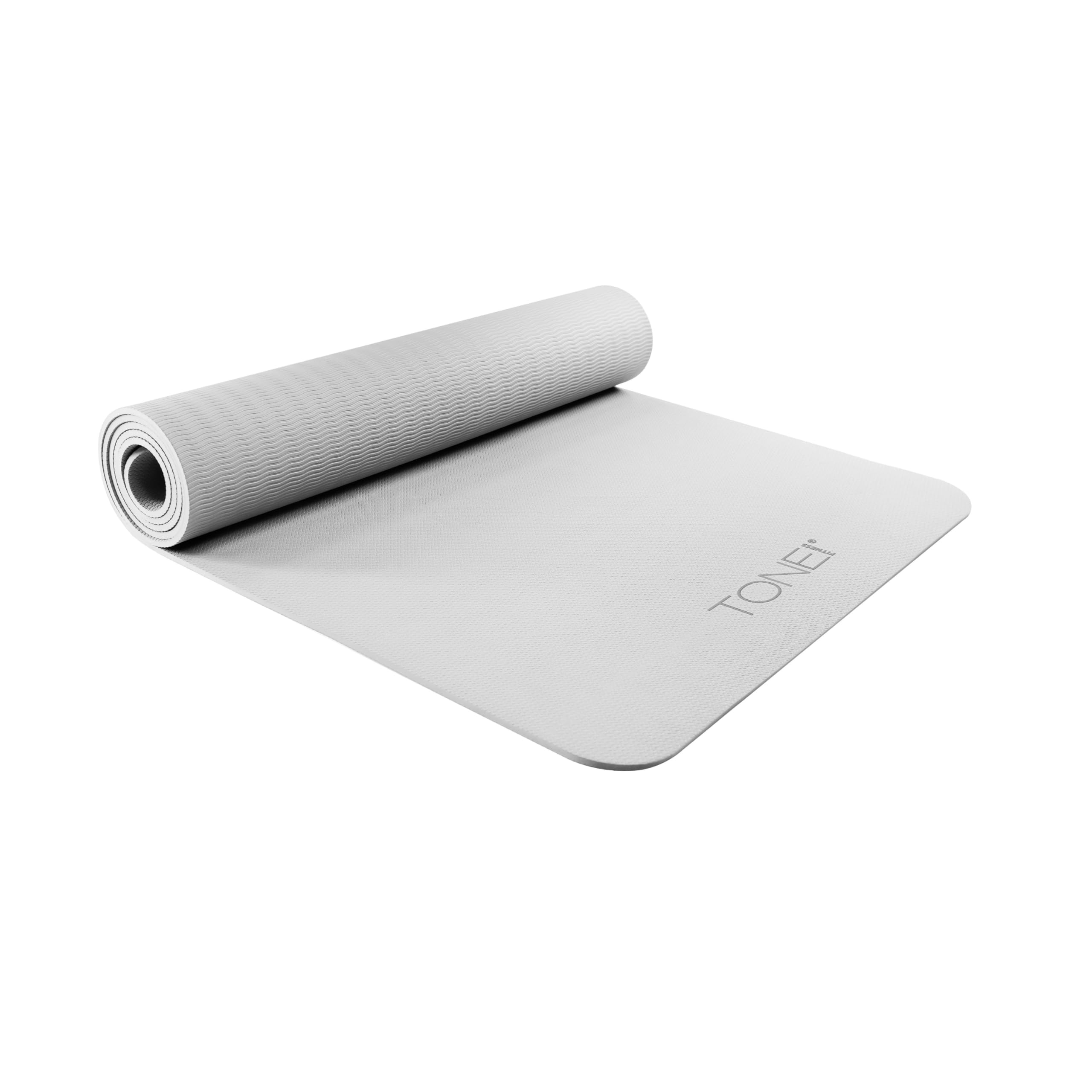 TONE Fitness Yoga Mat 1/4 Thick Non Slip Exercise & Pilates Mat for Home Workouts with Carrying Strap | V Pattern | Gray