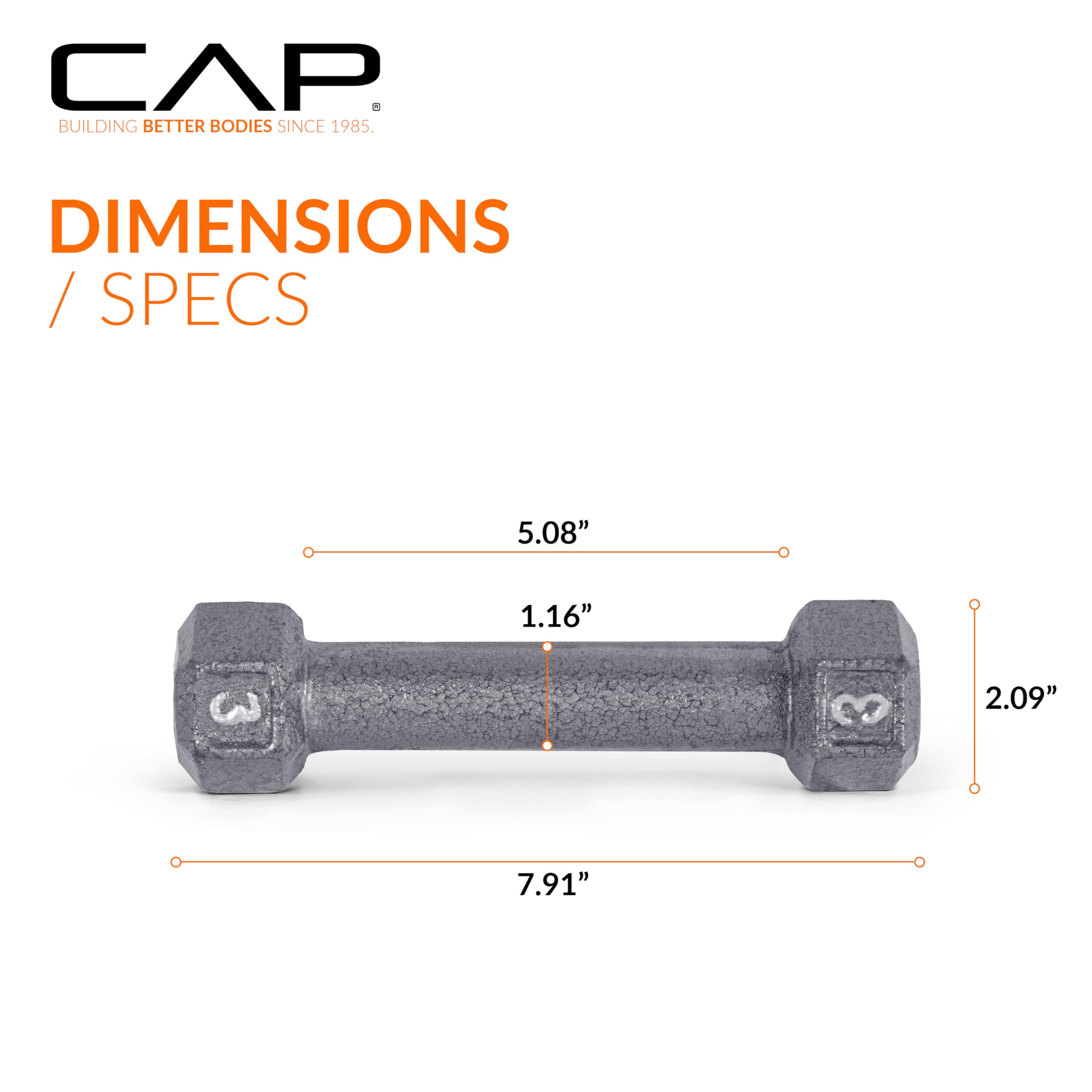 Cap Barbell Cast Iron Hex Dumbbell, Pair, 3 Lb