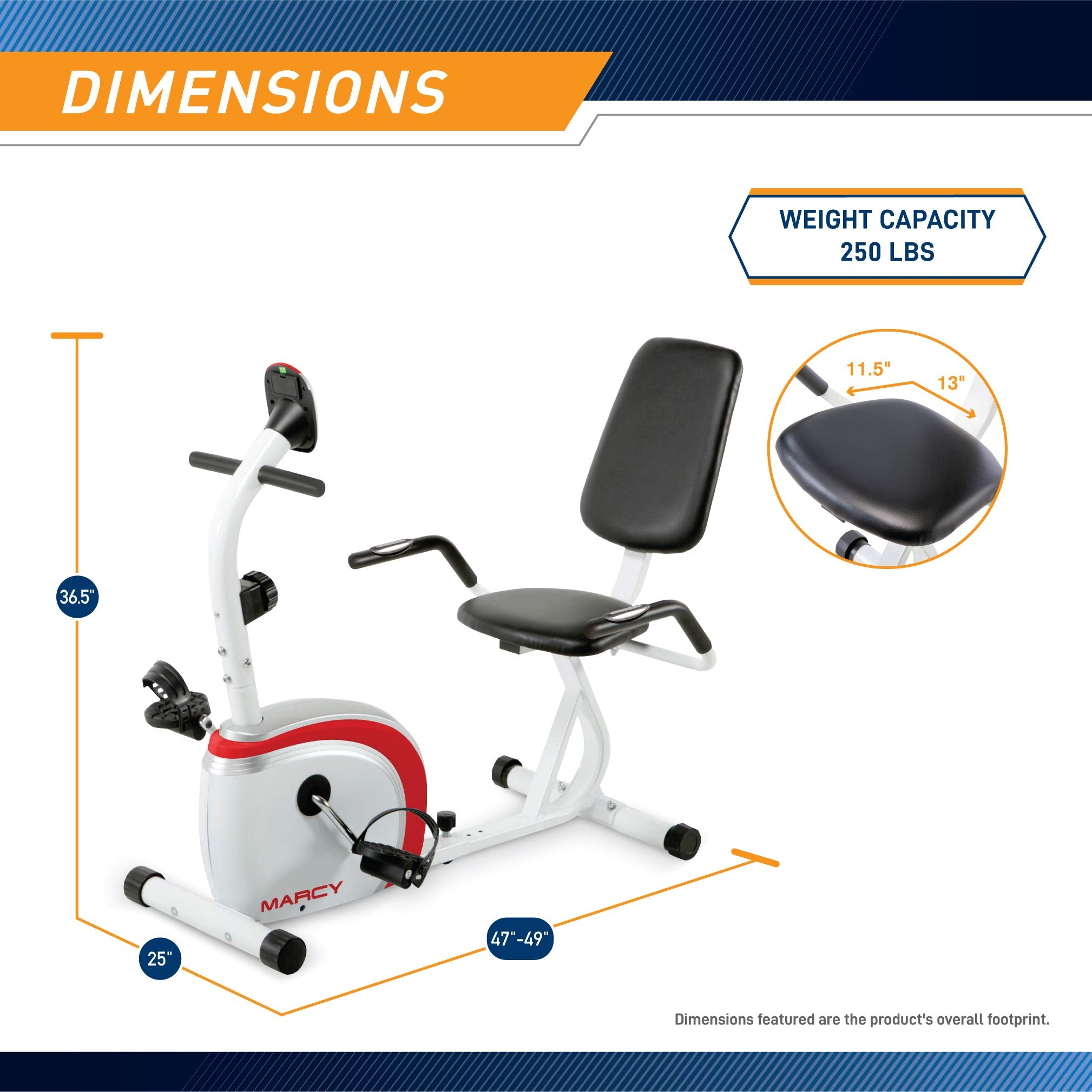 Marcy Recumbent Exercise Bike With Magnetic Resistance And Pulse Sensor Ns-908R White 30.50 X 11.50 X 21.50 Inches