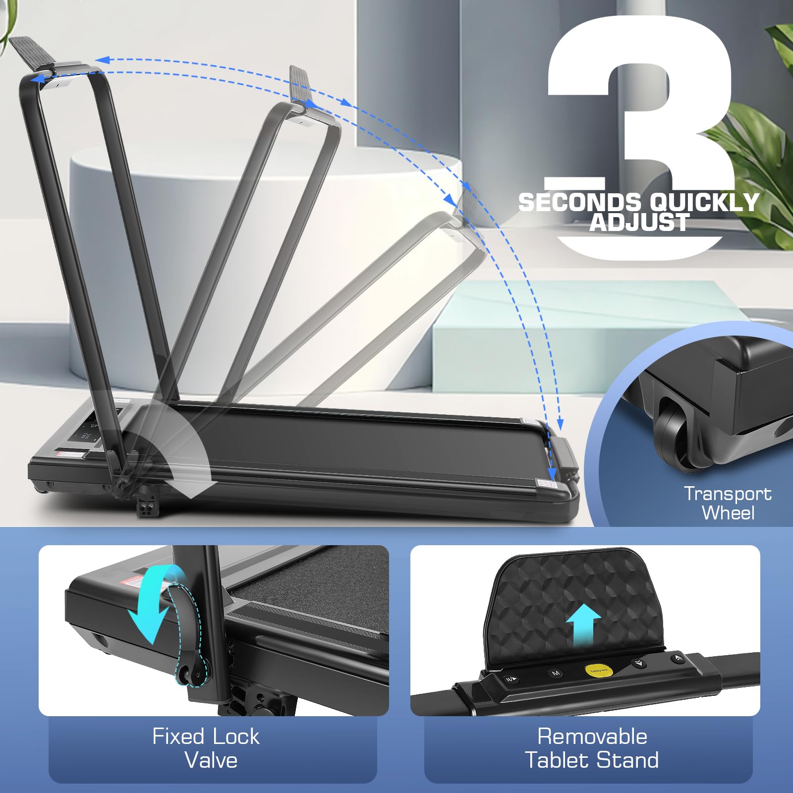 Under Desk Treadmill With Incline, 300Lbs Walking Pad With Handle Bar& Remote Control, 2.5Hp Folding Treadmill For Home/Office,