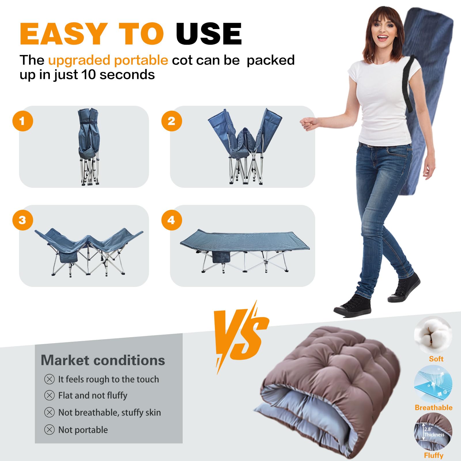 Xxl Camping Cots Extra Width Camping Bed With Comfortable Mat 2 Pack Oversize Sleeping Cots For Adults Cots With Carry Bag For A