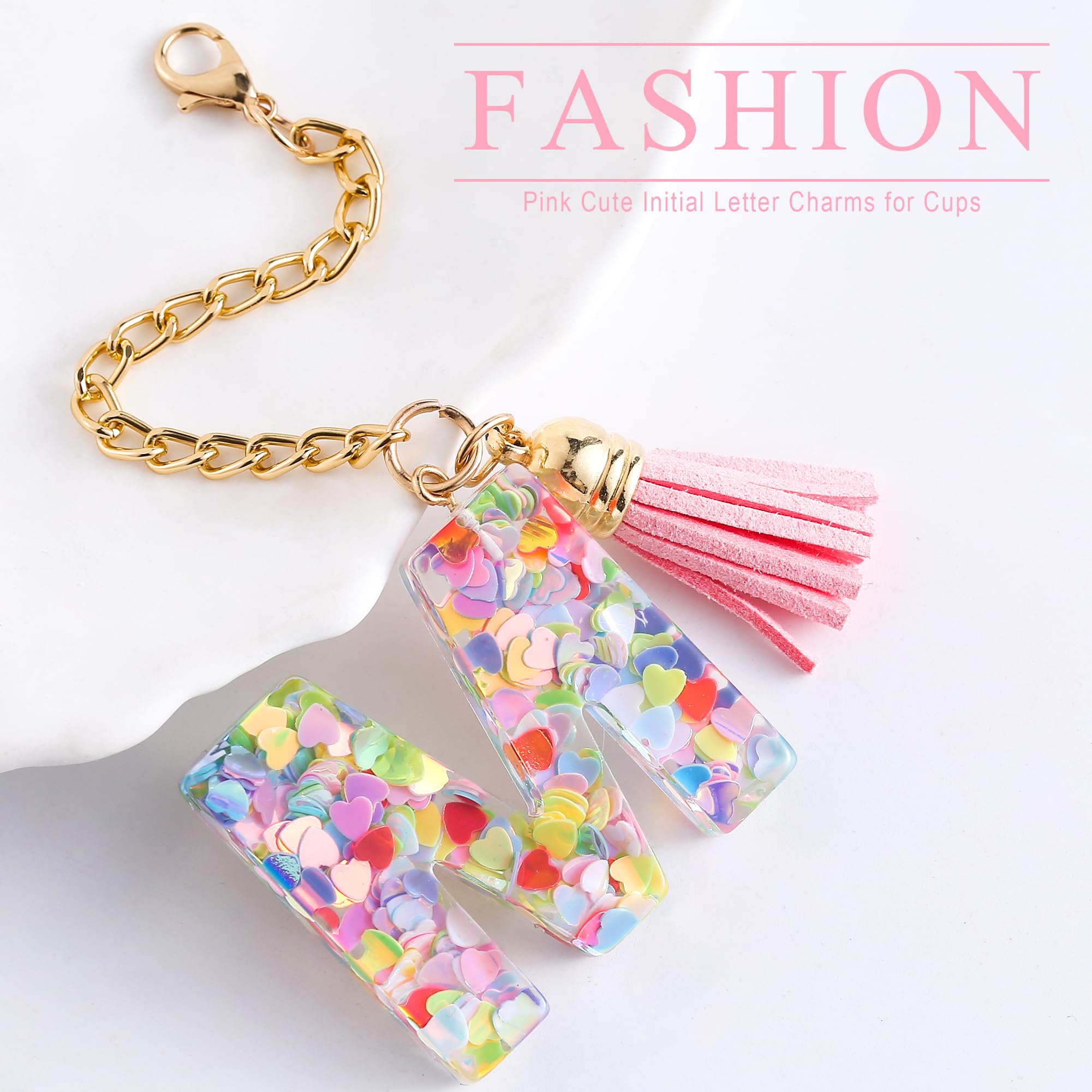 Letter Charm Accessories for Stanley Cup 1 PCS Cute Initial Keychain Handle Charm for Stanley Tumbler for Women Pink Letter M