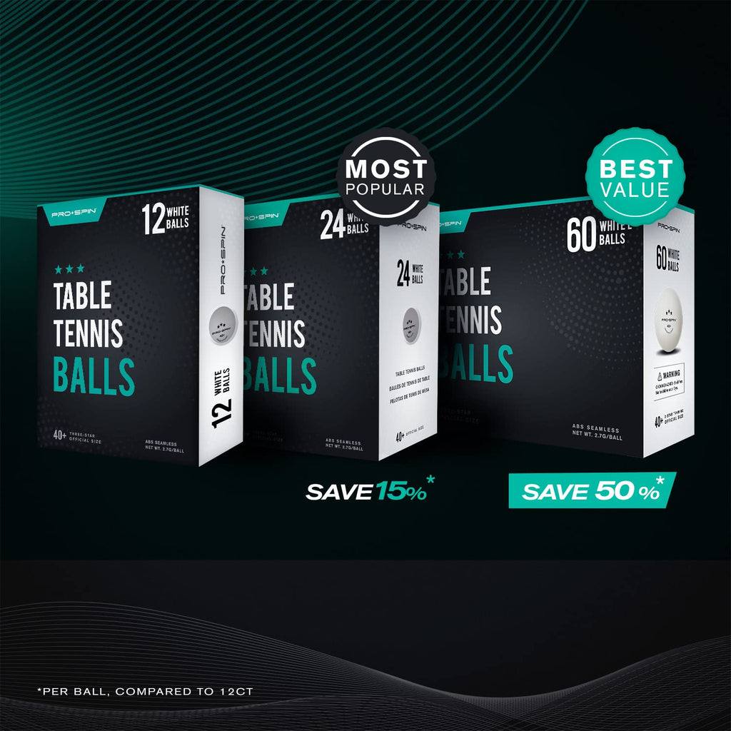 Pro Spin Ping Pong Balls - White 3-Star 40+ Table Tennis Balls (Pack Of 12) | High-Performance Abs Training Balls | Ultimate Dur