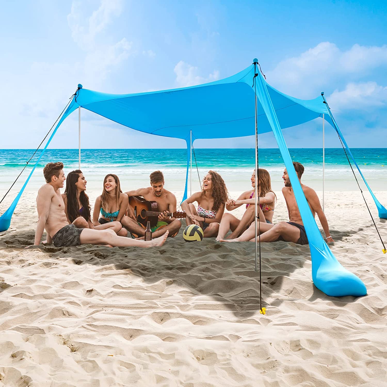 Commouds Beach Tent Canopy With 4 Aluminum Poles, Upf58+ Pop Up Beach Sun Shade, Portable Beach Sun Shelter, Easy Set Up For Bea