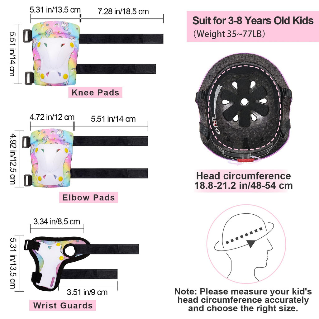 FIODAY Kids Bike Helmet, Toddler Helmet Knee and Elbow Pads Wrist Guards Adjustable Protective Gear Set with DIY Sticker for Gir