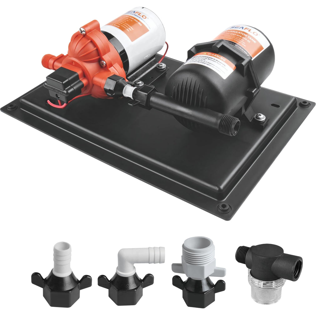 Seaflo 33-Series Water Pump And Accumulator Tank System - 12V Dc, 3.0 Gpm, 45 Psi, 0.2 Gallon Tank - Reduces Cycling For Marine,