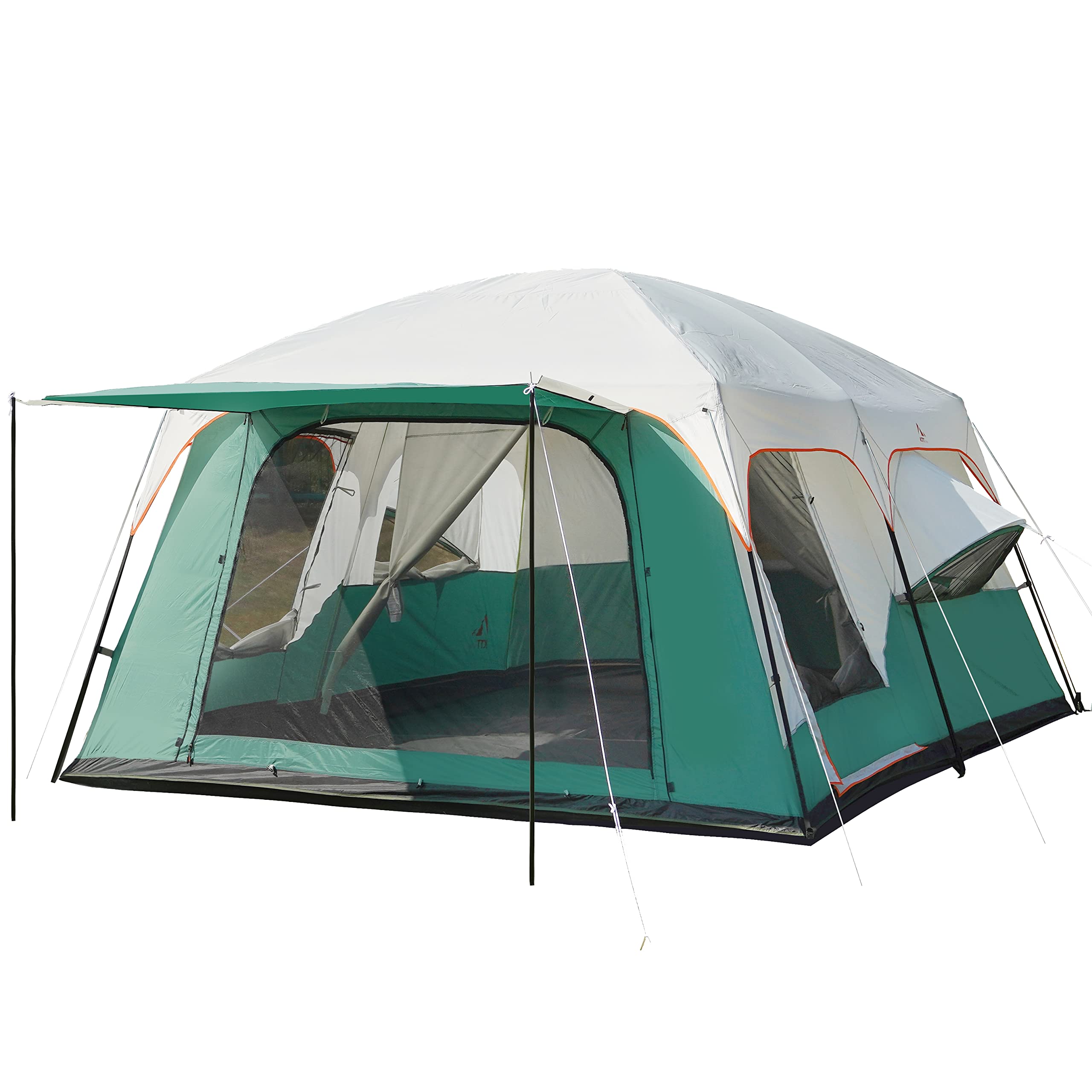 Ktt Extra Large Tent 12 Person,2 Bay-Windows,Family Cabin Tents,14.1'Lx10'Wx6.58'H,2 Rooms,3 Doors 3 Windows With Mesh,Waterproo