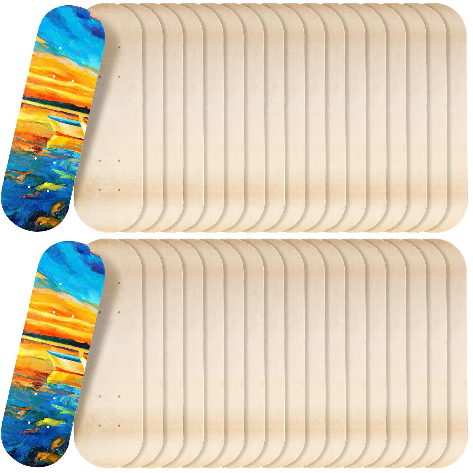 Meooeck Blank Skateboard Wooden Decks Bulk Beginner Kid Mini Maple Skateboard 17 x 5 Inch 7 Ply Double Tail Skate Light Decks fo