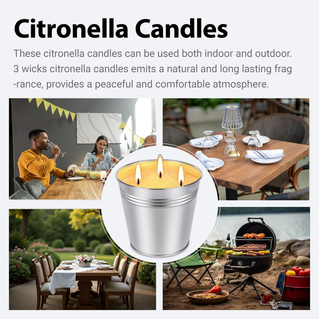Citronella Candles Outdoor, 2Pack 17 Oz Large 3-Wick Soy Wax Candles, Up To 180-200 Hours Of Burning Time, Lemongrass Scent For