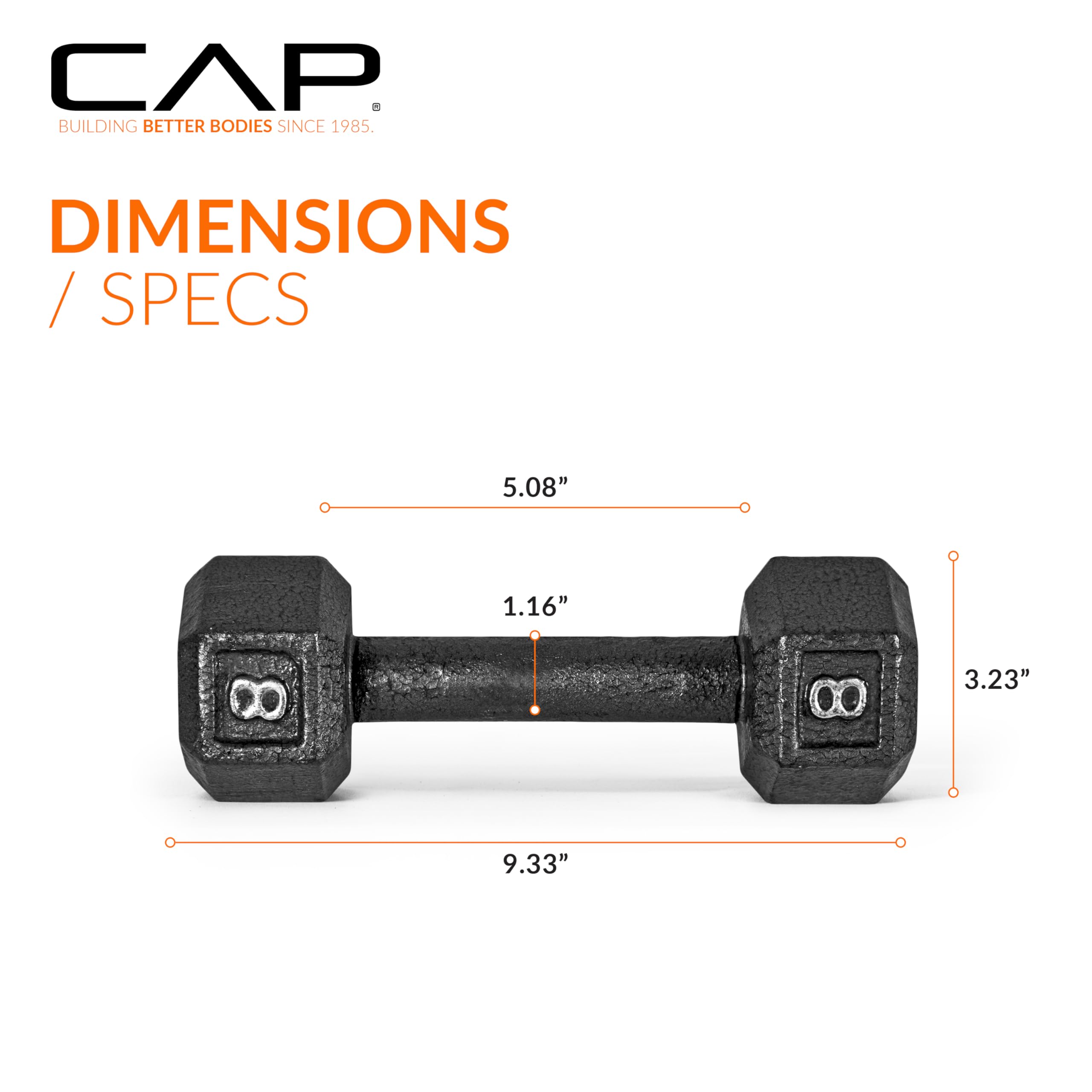 Cap Barbell Cast Iron Hex Dumbbell Weights (Pair), Black, 8 Lb