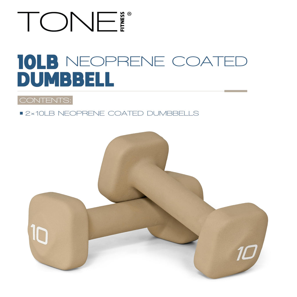Tone Fitness 10 lb Neoprene Dumbbell Pair for Home Workouts - Non-Slip Design - Beige