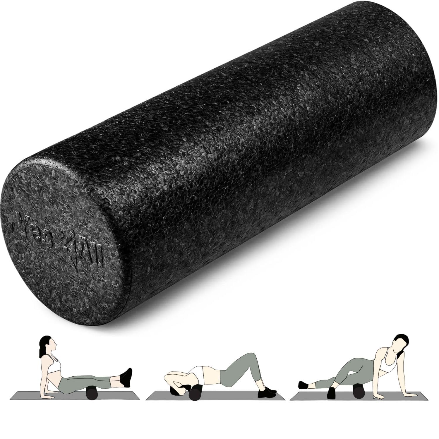 Yes4All High Density Foam Roller For Back, Variety Of Sizes & Colors For Yoga, Pilates - Black - 18 Inches