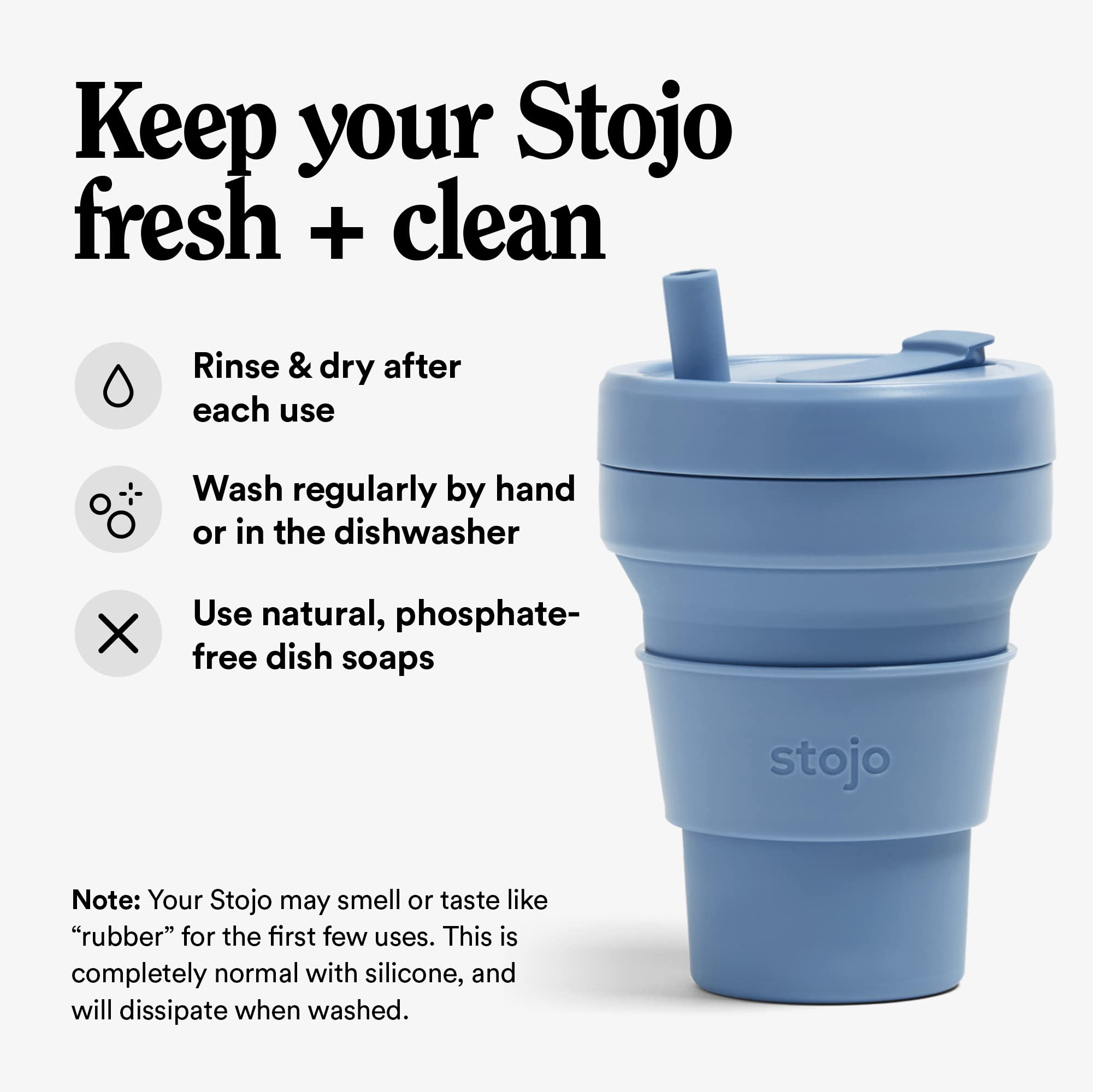 Stojo Collapsible Travel Cup With Straw - Steel Blue, 16Oz / 470Ml - Reusable To-Go Pocket Size Silicone Bottle For Hot And Cold