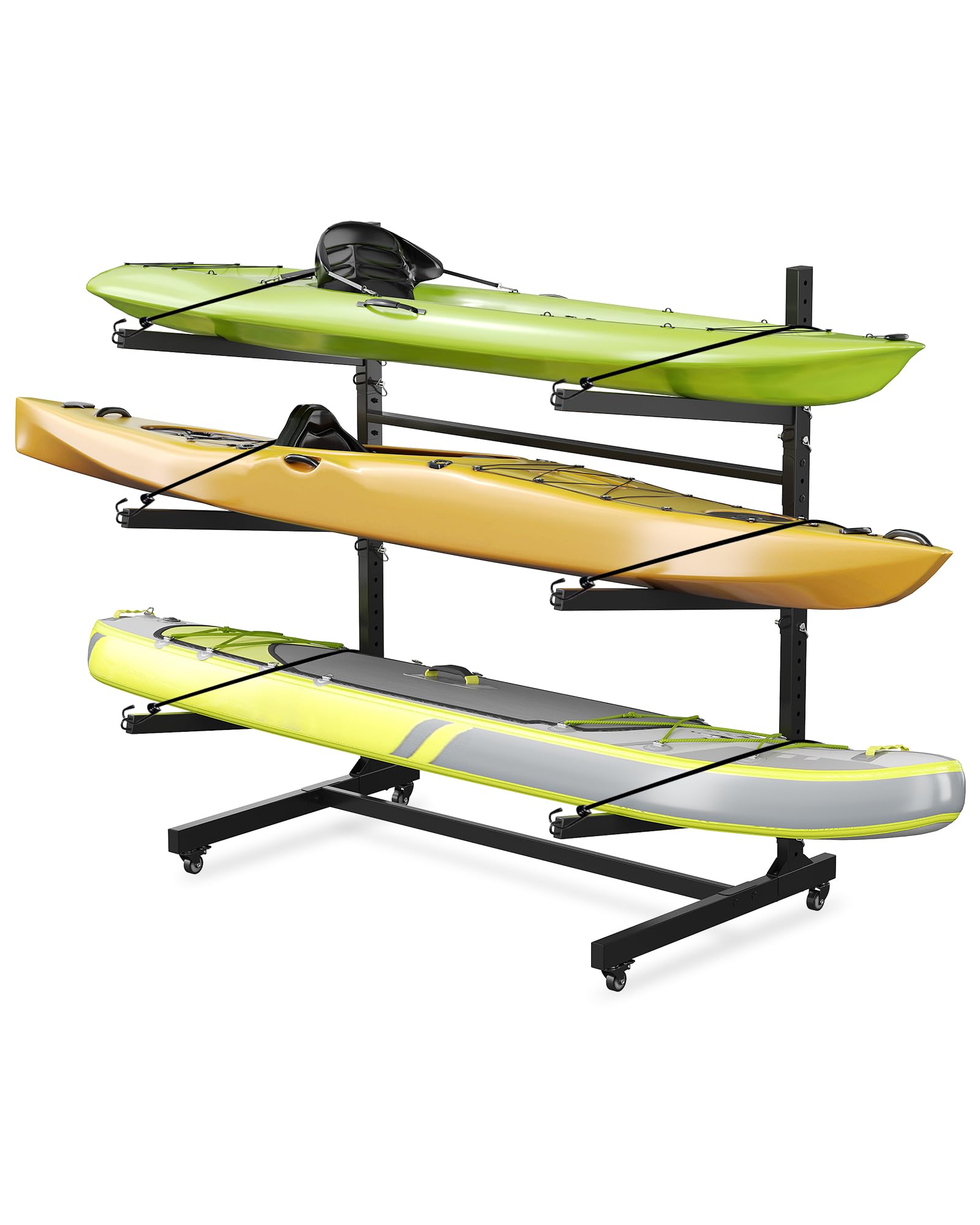 GarveeLife Kayak Storage Rack for 2-6 Kayaks Freestanding Kayak Rack for Outdoor Storage with Movable Wheels, Heavy-Duty Steel K