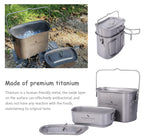 Boundless Voyage Titanium Mess Kit Hanging Pot Cup With Lid Folding Handles Outdoor Camping Cooking Set Ultralight Portable Tabl