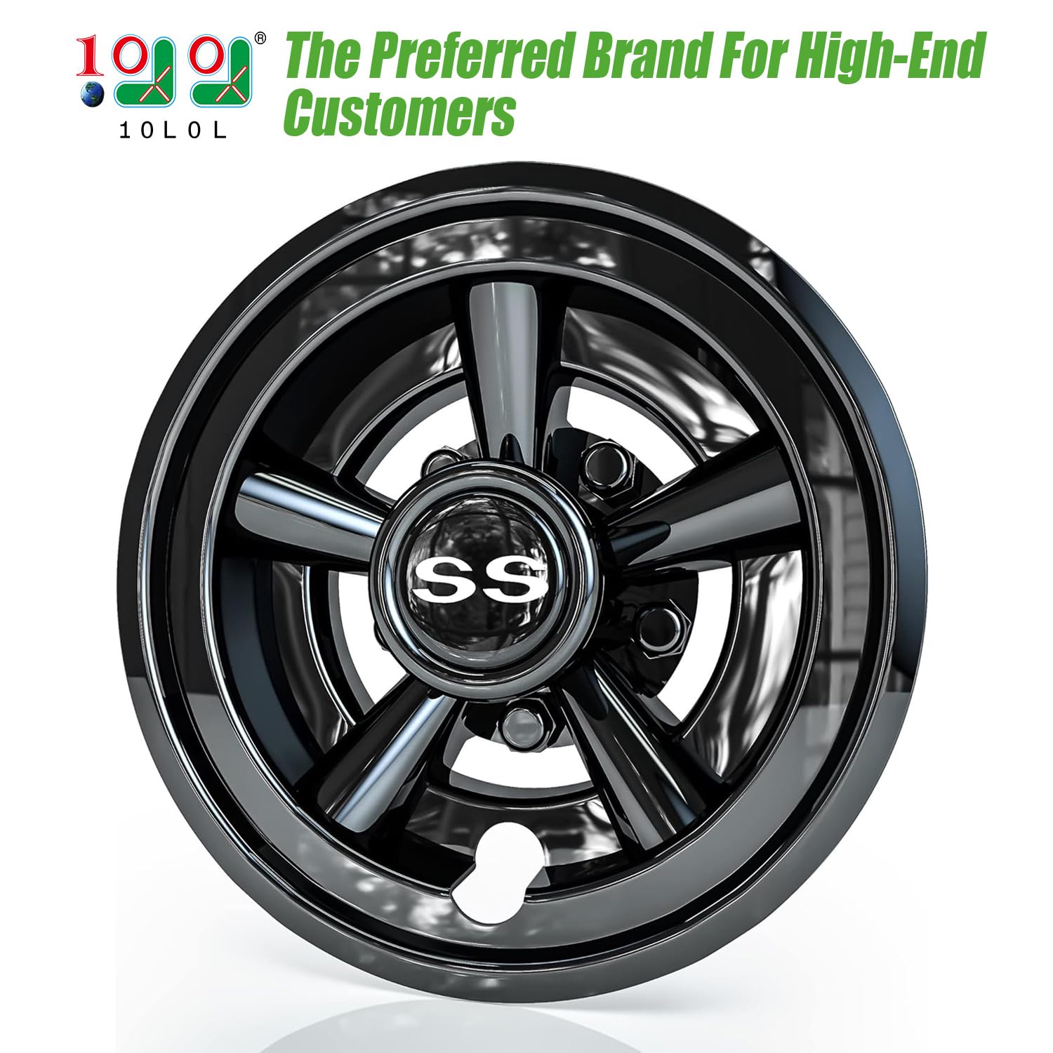 10L0L Golf Cart Wheel Covers Hub Caps For Ezgo, Club Car, Yamaha - 8 Inch Snap-On Installation, Black, Set Of 4
