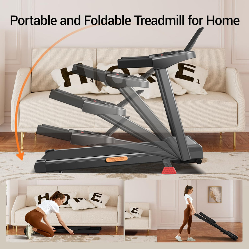 16% Incline Treadmill with Handles, 3-in-1 Portable Treadmills for Home and Office, Foldable Treadmills with 300 Lbs Weight Capa
