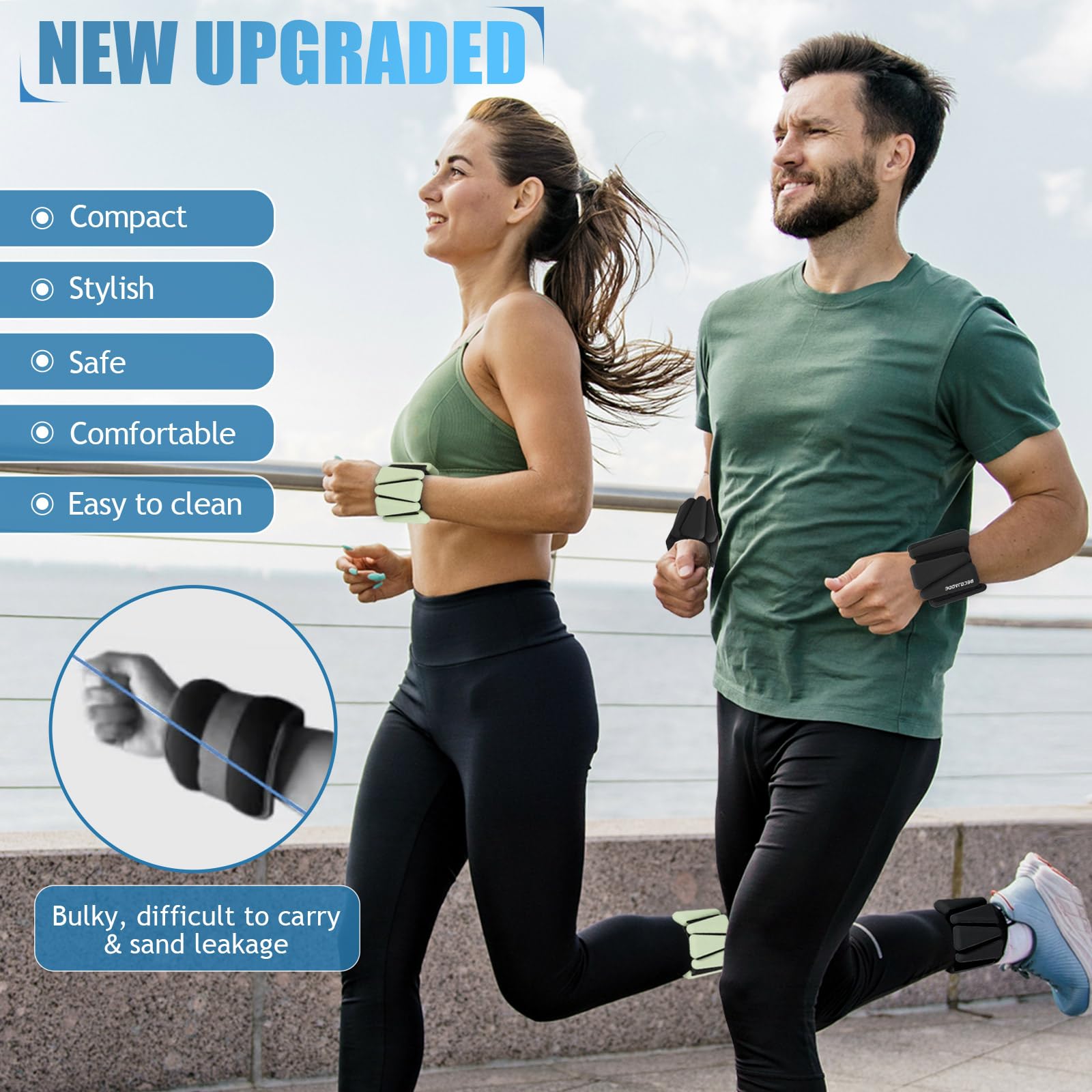 BECOJADDE Ankle Weights Set of 2 (1 lb Each) Adjustable Wrist Weights for Women Men Wearable Arm Leg Weight for Pilates, Running