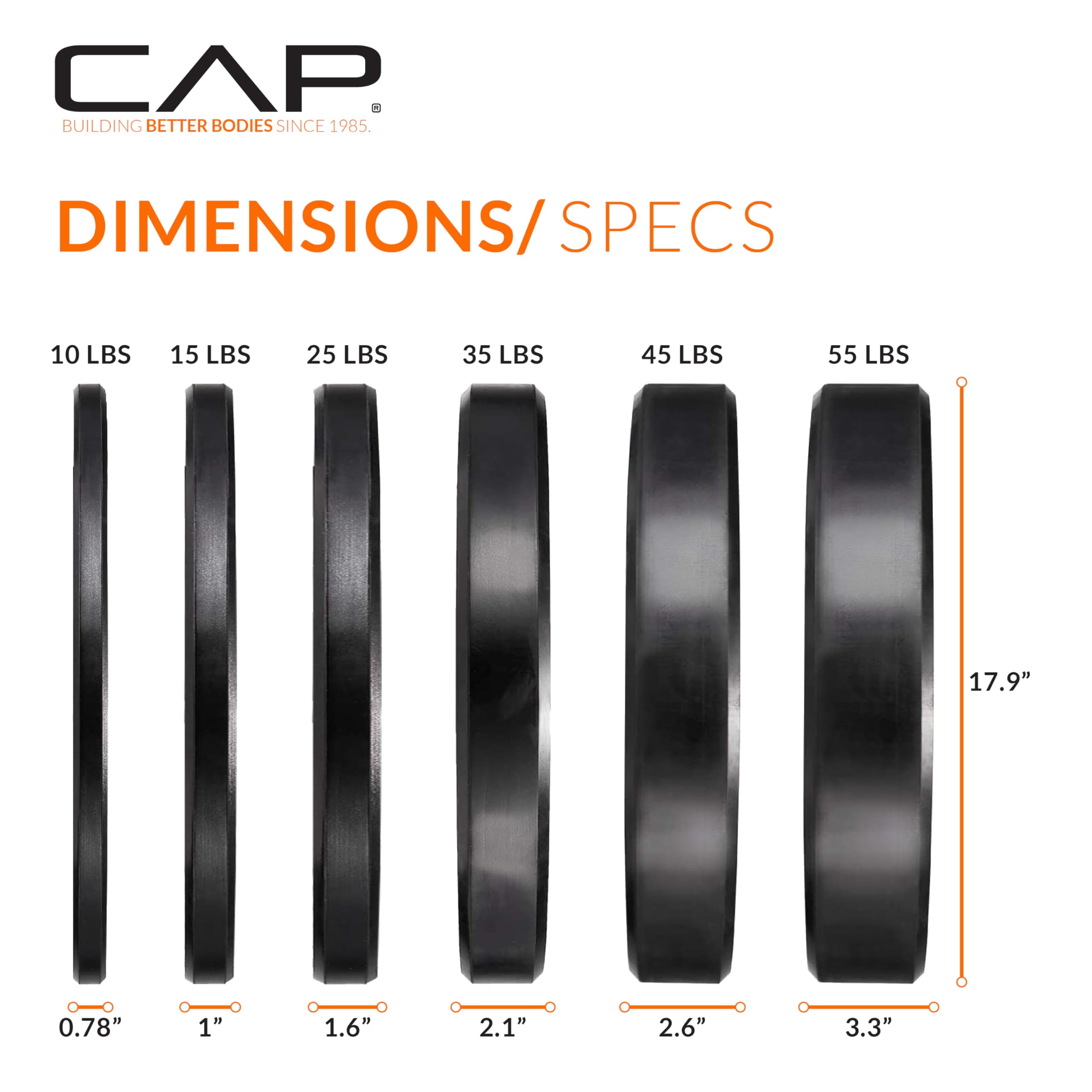 CAP Barbell 370 LB Economy Olympic Bumper Plate Set with Color Logo | Black