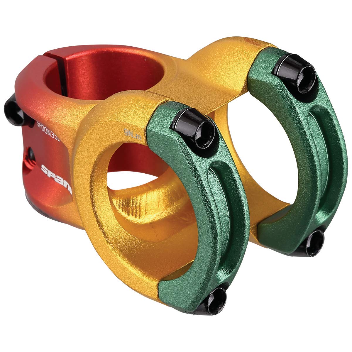 Spank Spoon 350 Stem,Rasta(Diameter 35Mm, Length: 35/43Mm, Rise: 0), Chamfered Bar Clamp, Ultra-Short Stack Height, Bicycle Stem