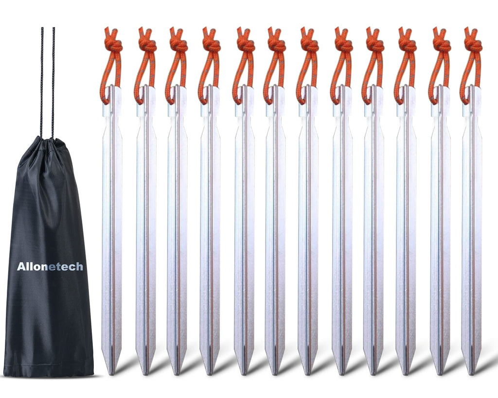12 Pack Tent Stakes, 7075 Ground Metal Camping Aluminum Tent Pegs, Lightweight Stakes Heavy Duty Spikes Camping Accessories, Sil