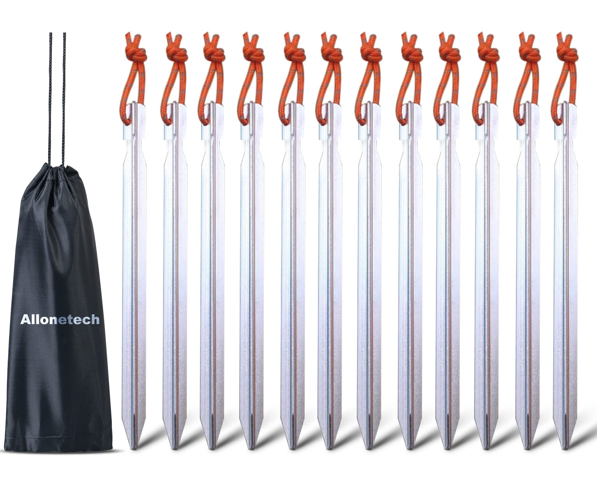 12 Pack Tent Stakes, 7075 Ground Metal Camping Aluminum Tent Pegs, Lightweight Stakes Heavy Duty Spikes Camping Accessories, Sil