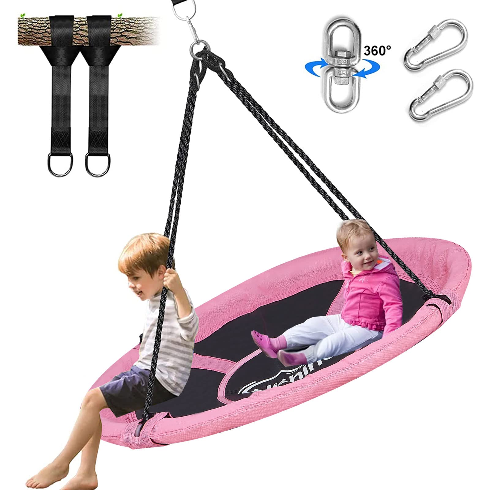 Hishine 43 Saucer Tree Swing for Kids, 360 Rotate Waterproof Flying Saucer Swing with Swivel, Hanging Straps, Adjustable Ropes, 