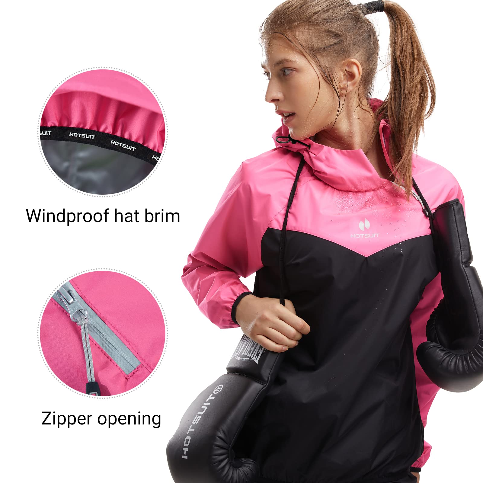 Hotsuit Sauna Jacket Women Sweat Jacket Weight Loss Workout Gym Exercise Sauna Suit Shirts, Rose Red, M