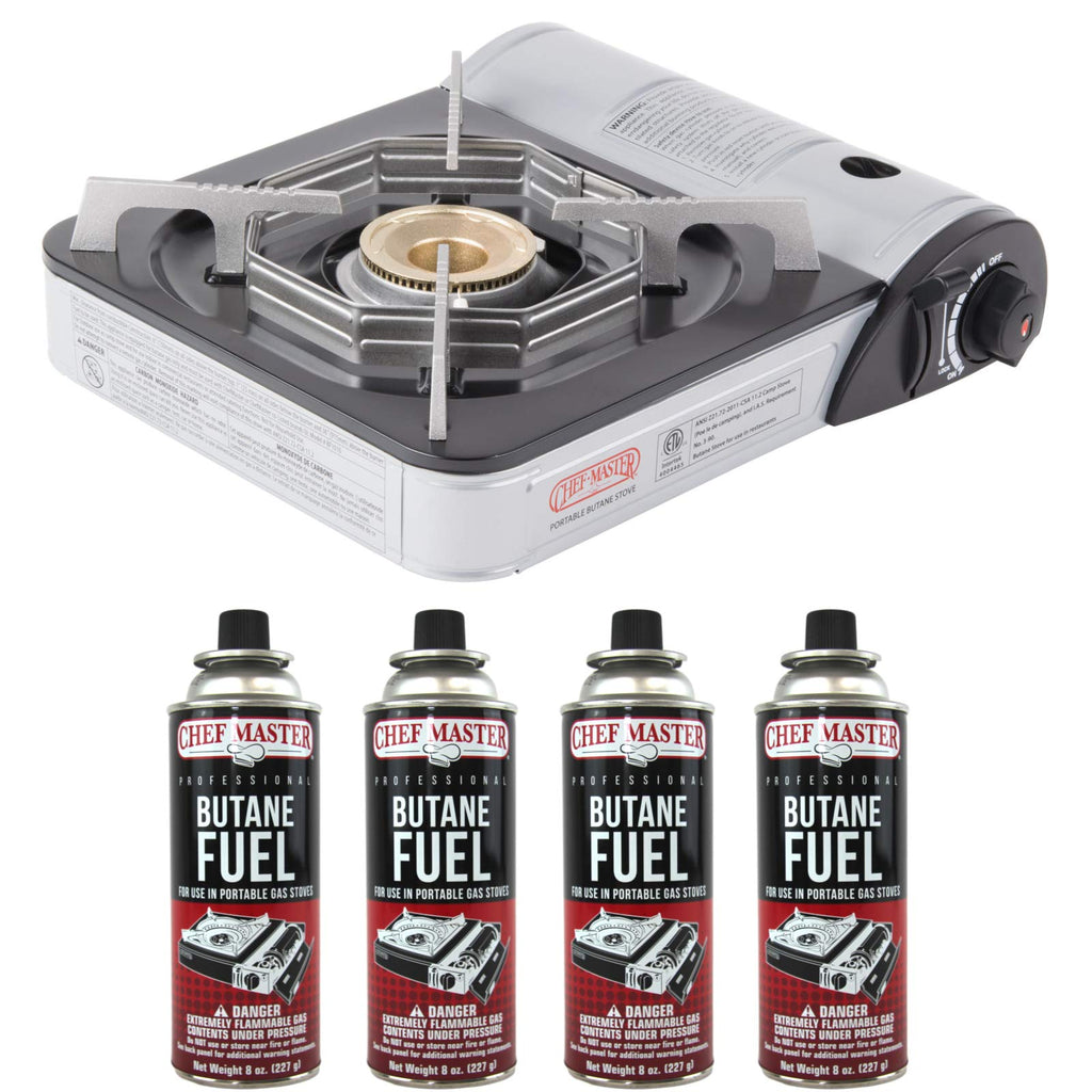 Chef Master 90011 Portable Butane Stove  10,000 Btu Outlet  Camp Kitchen Equipment  Emergency Stove  Hurricane Stove  Single Bur