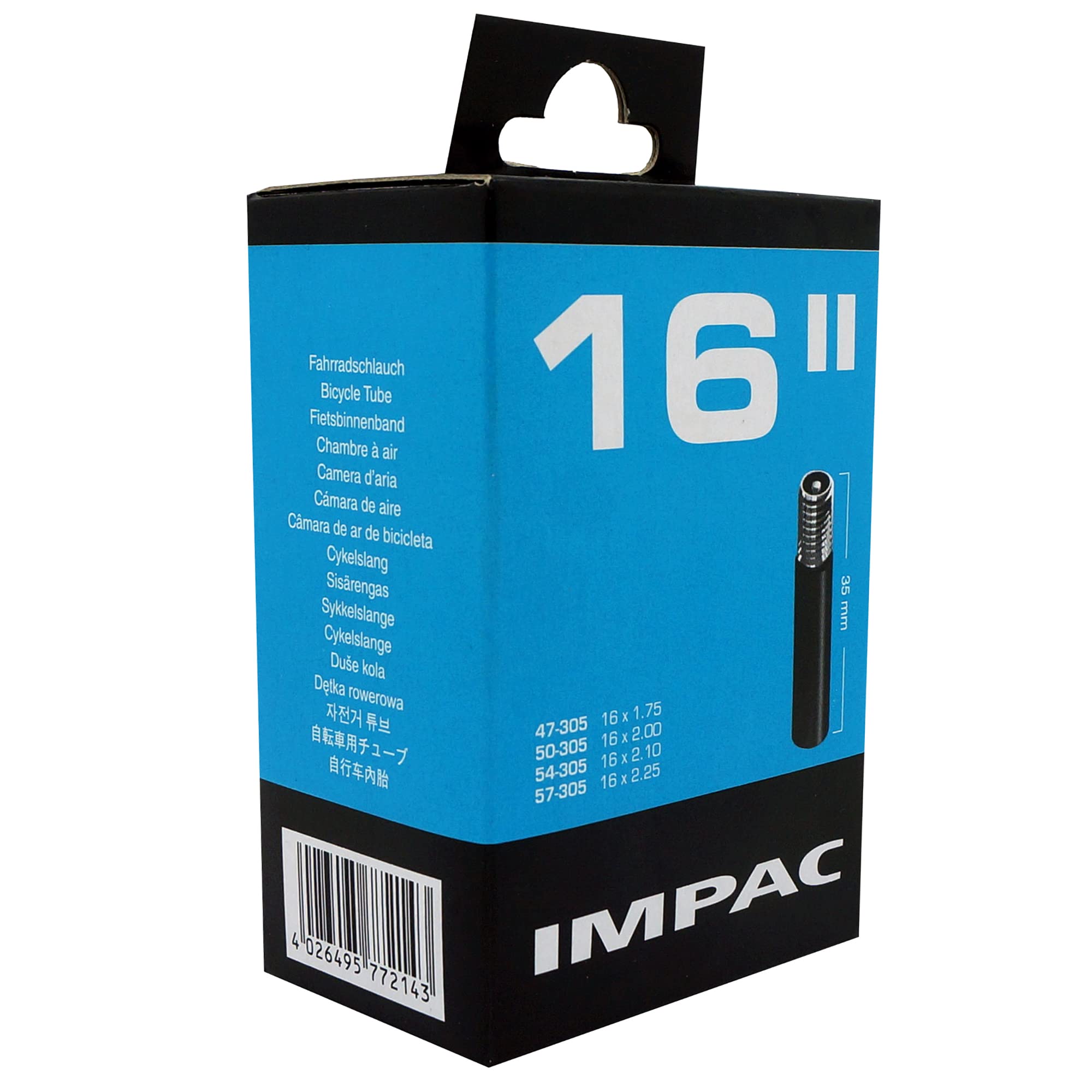 Impac Unisex-Youth AV16 Inner Tube, Black, 16 x 1.75/2.25