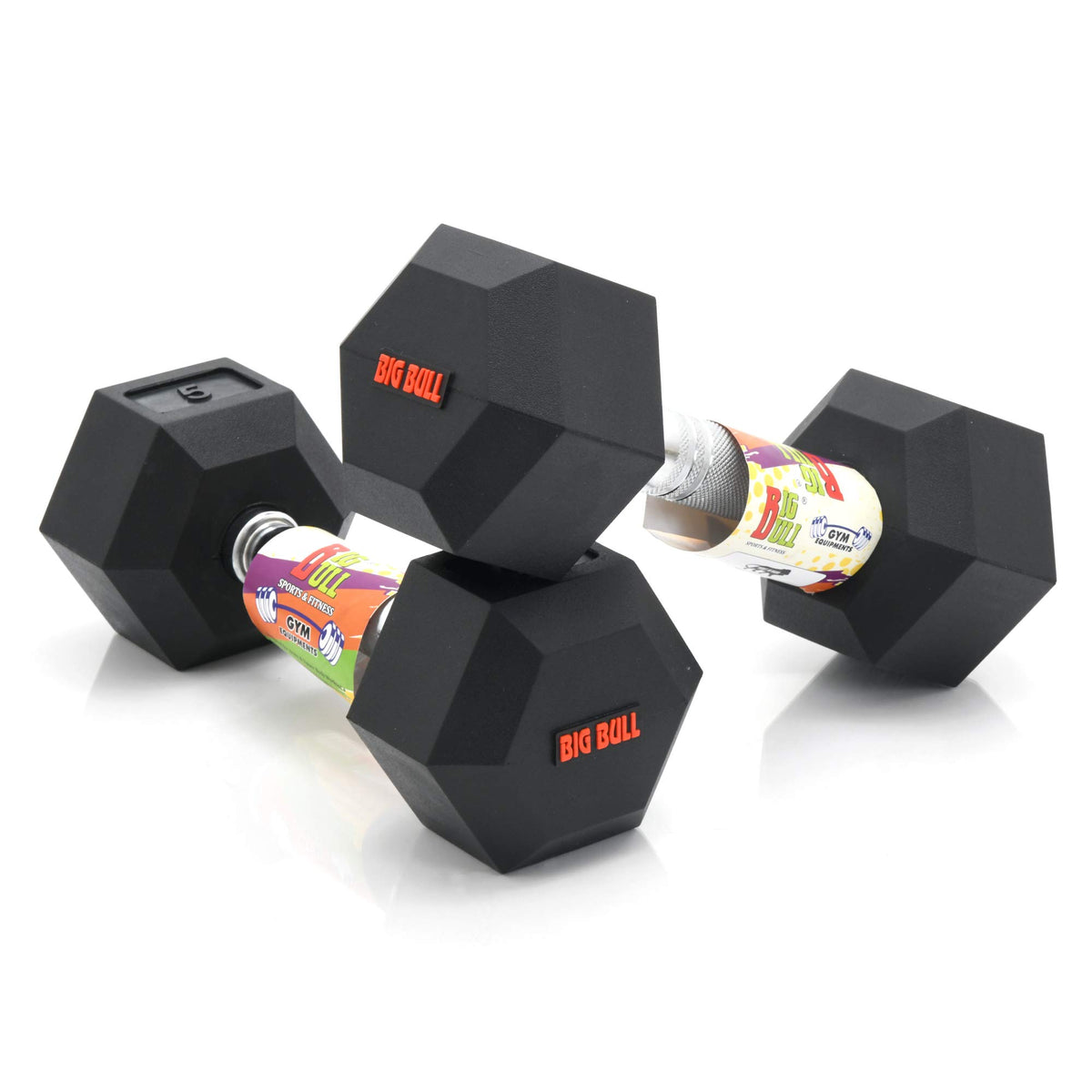 BIGBULL Rubber Coated Solid Hex Dumbbell (Pack Of Two) (5 Kg x 2pc (Total = 10 kg))