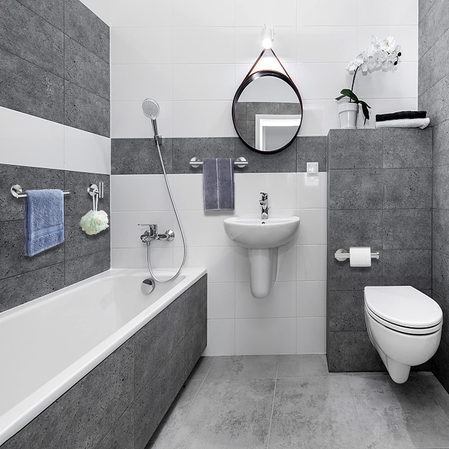 Nolimas 9 Inch Silver Bath Hand Towel Bar Sus 304 Stainless Steel Towel Rod Rack Holder Round Wall Mounted Suit For Kitchen,Bath