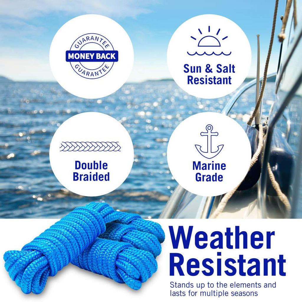 Dock Lines Boat Ropes For Docking 3/8'' Line Double Braided Mooring Marine Rope 15Ft Nylon Rope Boat Dock Line For Docking Ropes