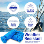 Dock Lines Boat Ropes For Docking 3/8'' Line Double Braided Mooring Marine Rope 15Ft Nylon Rope Boat Dock Line For Docking Ropes