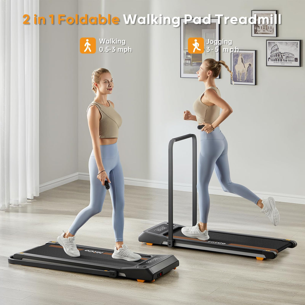 Hitgo Walking Pad For Home Office, Portable Under Desk 2 In 1 Treadmill With Foldable Handle, Remote Control, App, And Led Displ