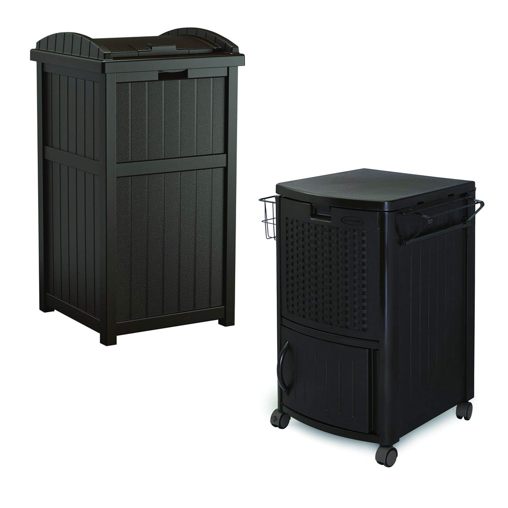 Suncast Patio Garbage Waste Trash Can Bundled W/ Patio Cooler W/ Cabinet & Wire Basket