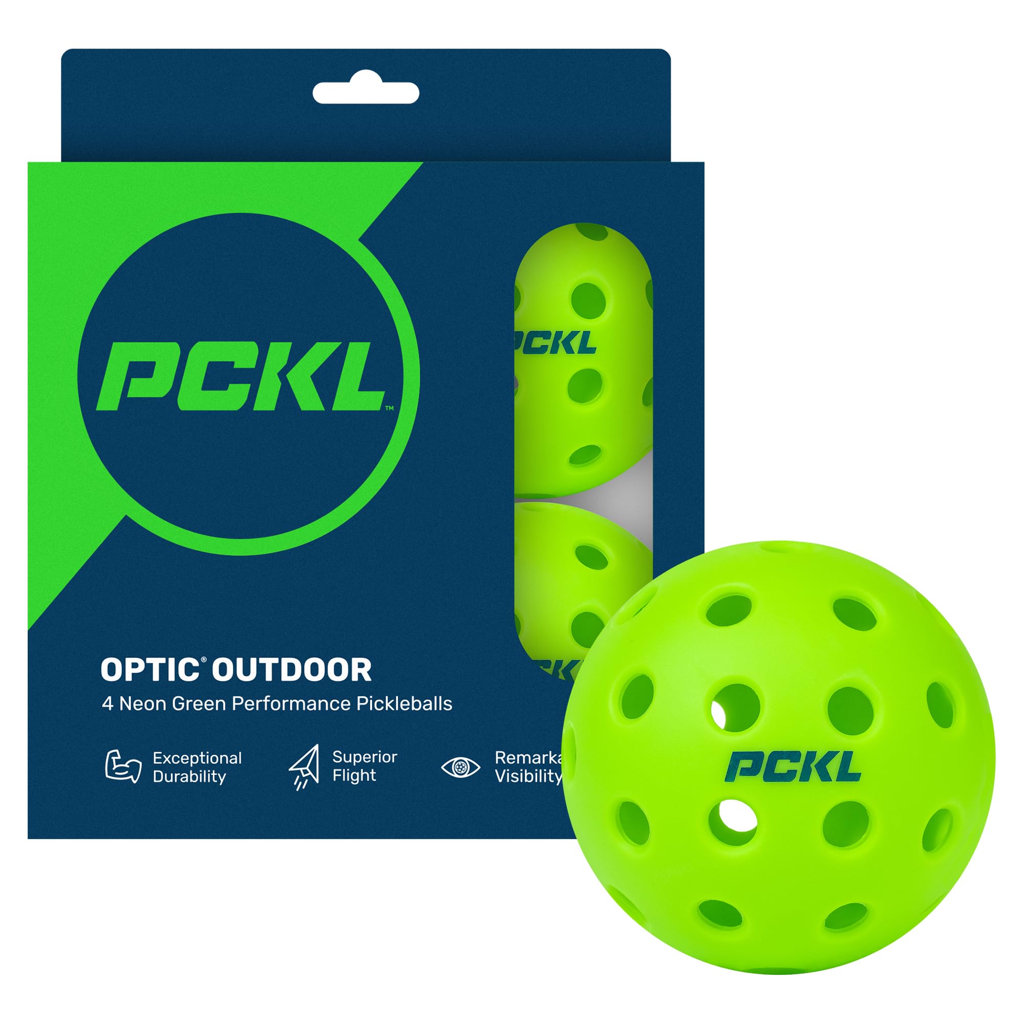 Pckl Optic Speed Pickleball Balls  Indoor & Outdoor  4 Pack Of Balls  Built To Usapa Specifications (Outdoor Neon Green)
