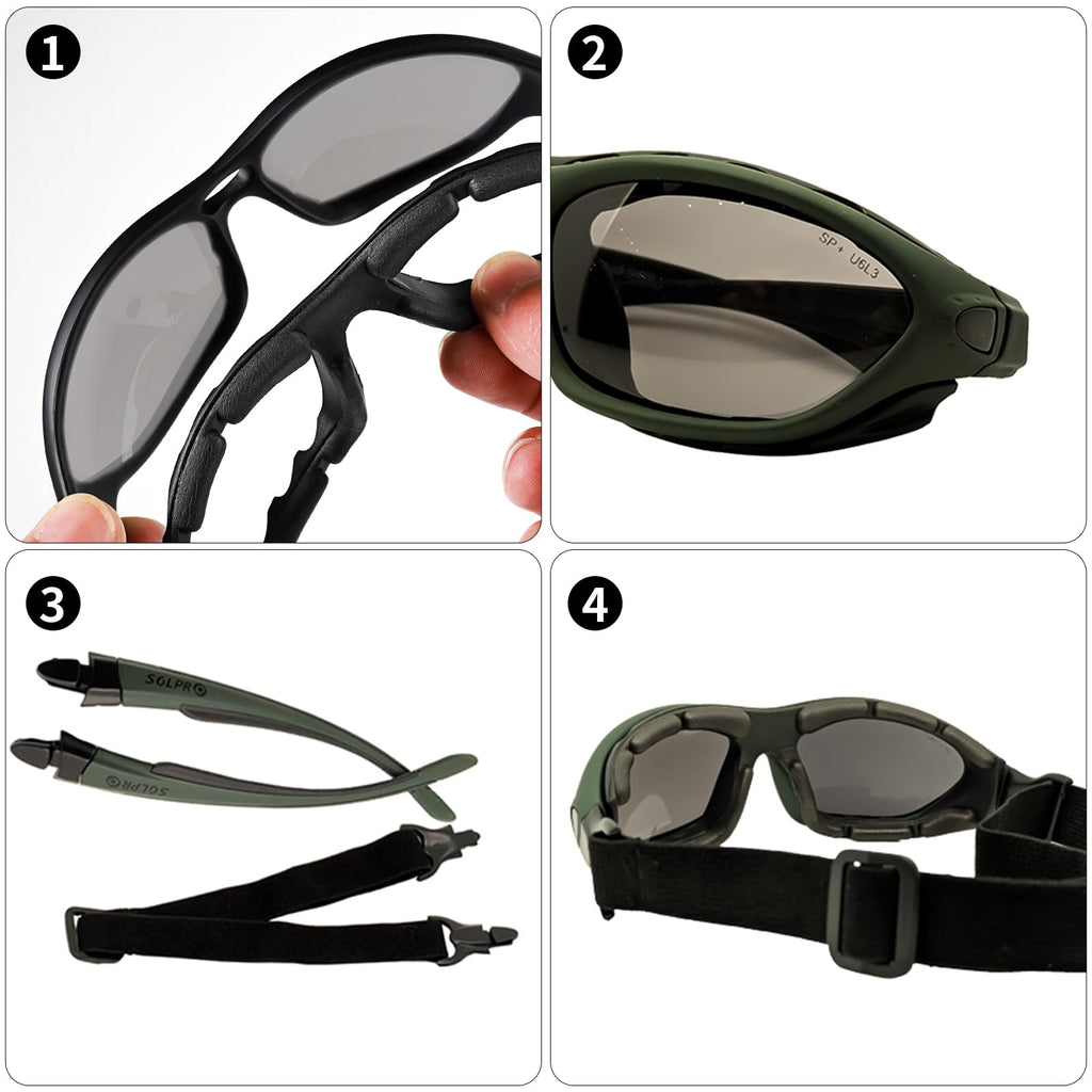 Sol Pro Anti-Fog Safety Motorcycle Riding Sunglasses, Foam Padded, Eye Protection Goggle, Dustproof, Windproof, Hunting, Hiking,