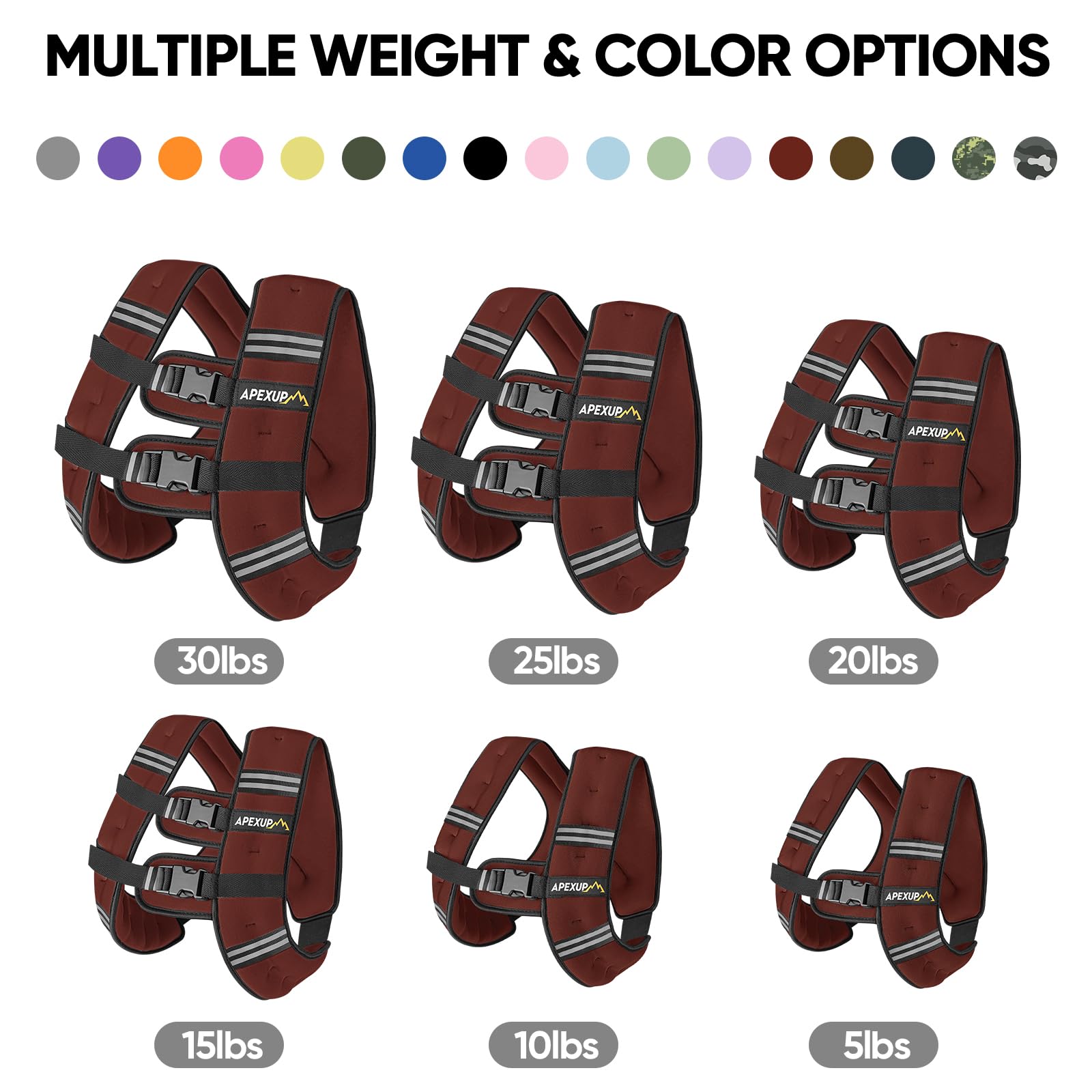 APEXUP 15lbs Weighted Vest Men Women, Weight Vest for Women Workout Equipment for Strength Training Running (Claret)