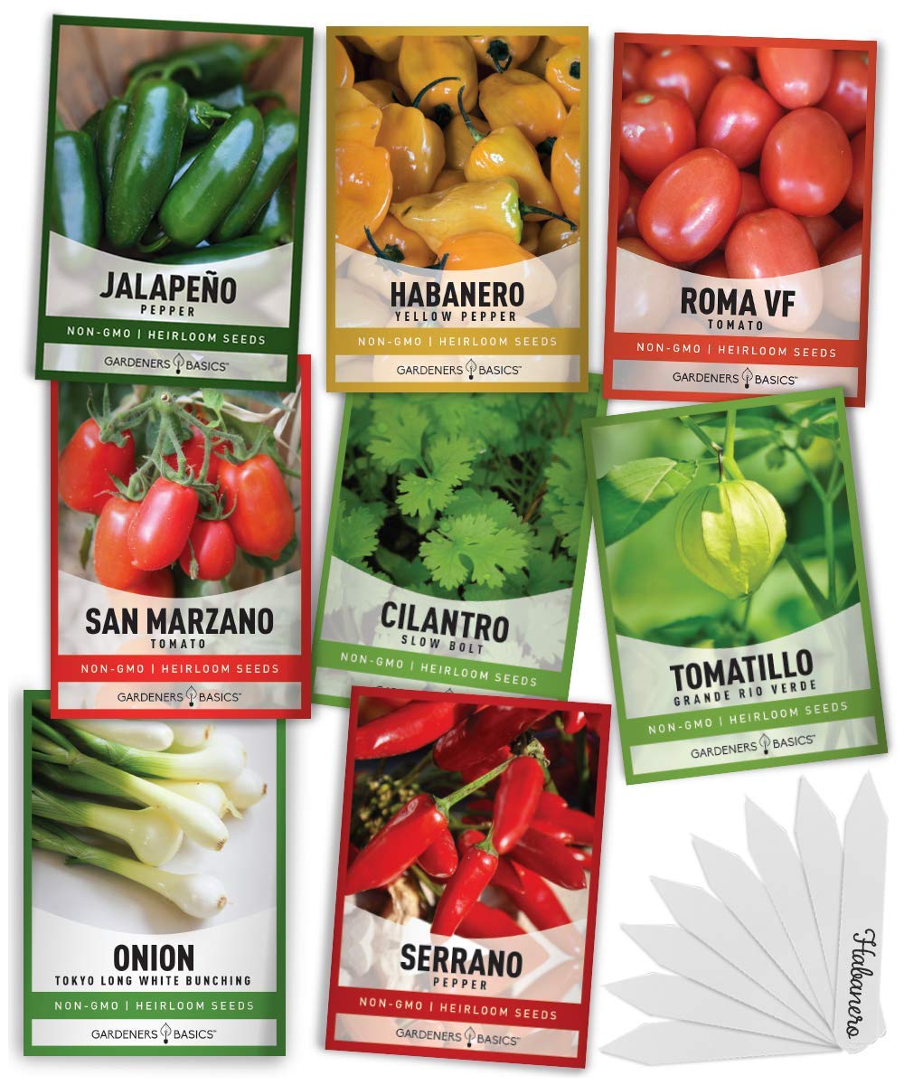 Heirloom Hot Salsa Growing Seed Packets 8 Varieties Habanero, Jalapeno, Serrano Peppers, Roma, San Marzano Tomato, Cilantro, Gre