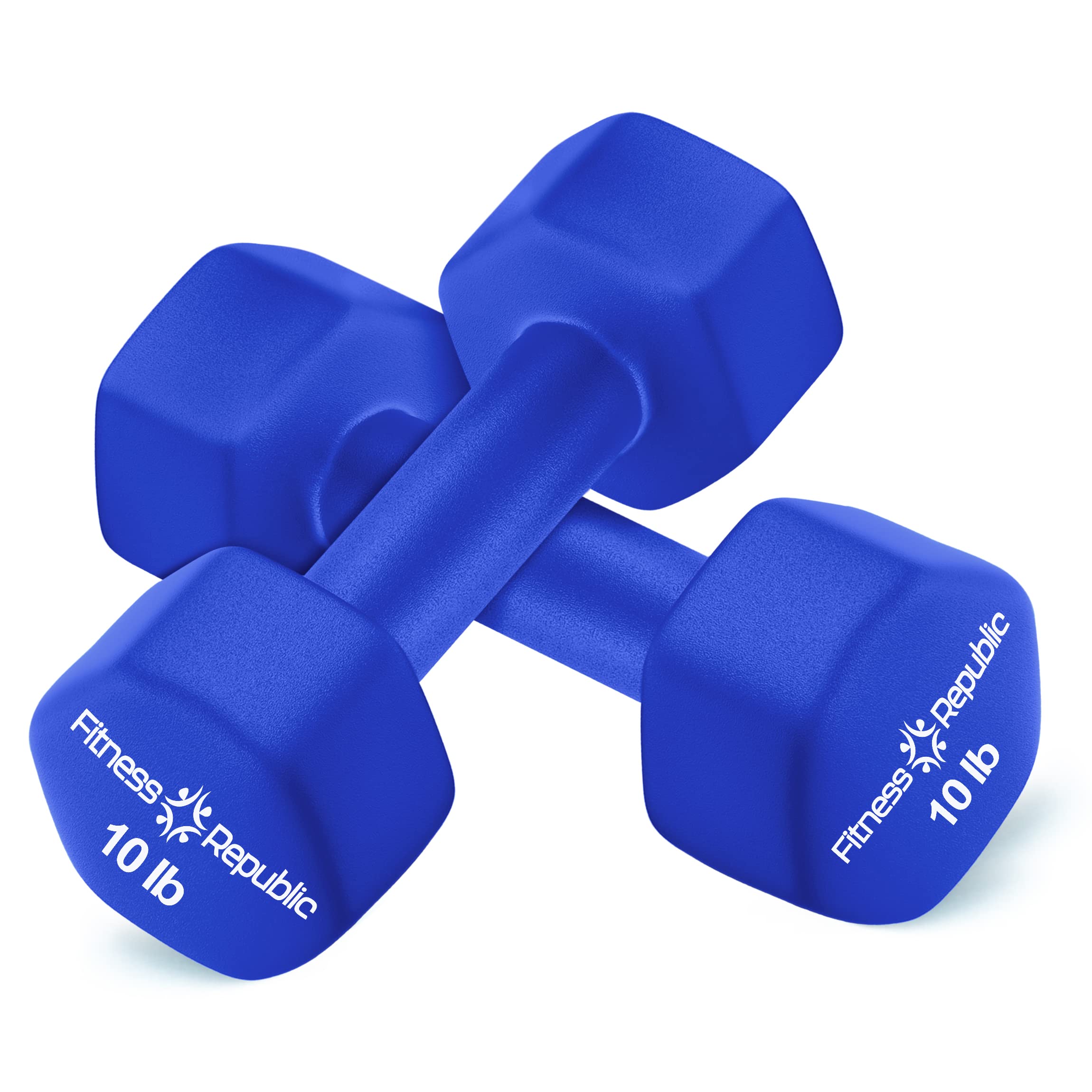 Fitness Republic 10Lb Neoprene Workout Dumbbells Set Of 2 - Non Slip, Anti Roll Exercise & Fitness Dumbbells - Hex Shaped Hand W