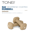 Tone Fitness 5 lb Neoprene Dumbbell Pair for Home Workouts - Non-Slip Design - Beige
